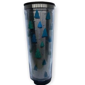 David’s Tea stainless steel tumbler travel mug & infuser Green Pine trees 10 Oz